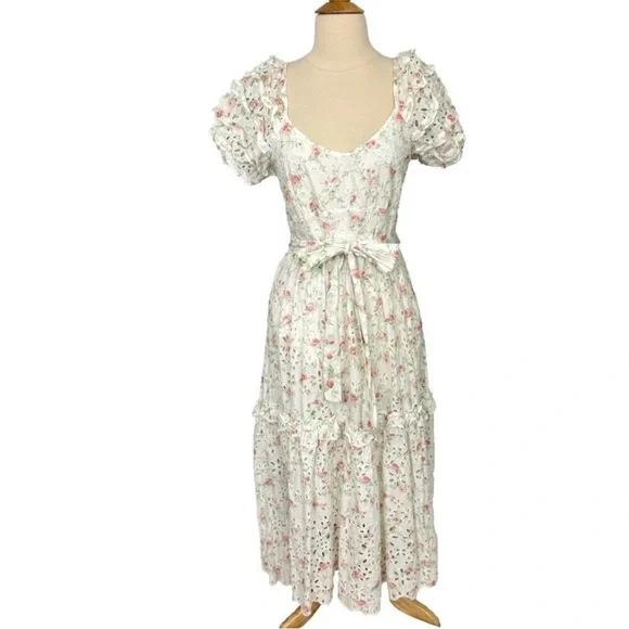 🎀 LoveShackFancy Clementine Floral Eyelet Ruffle Tiered Midi Dress 16 XL - Picture 8 of 16